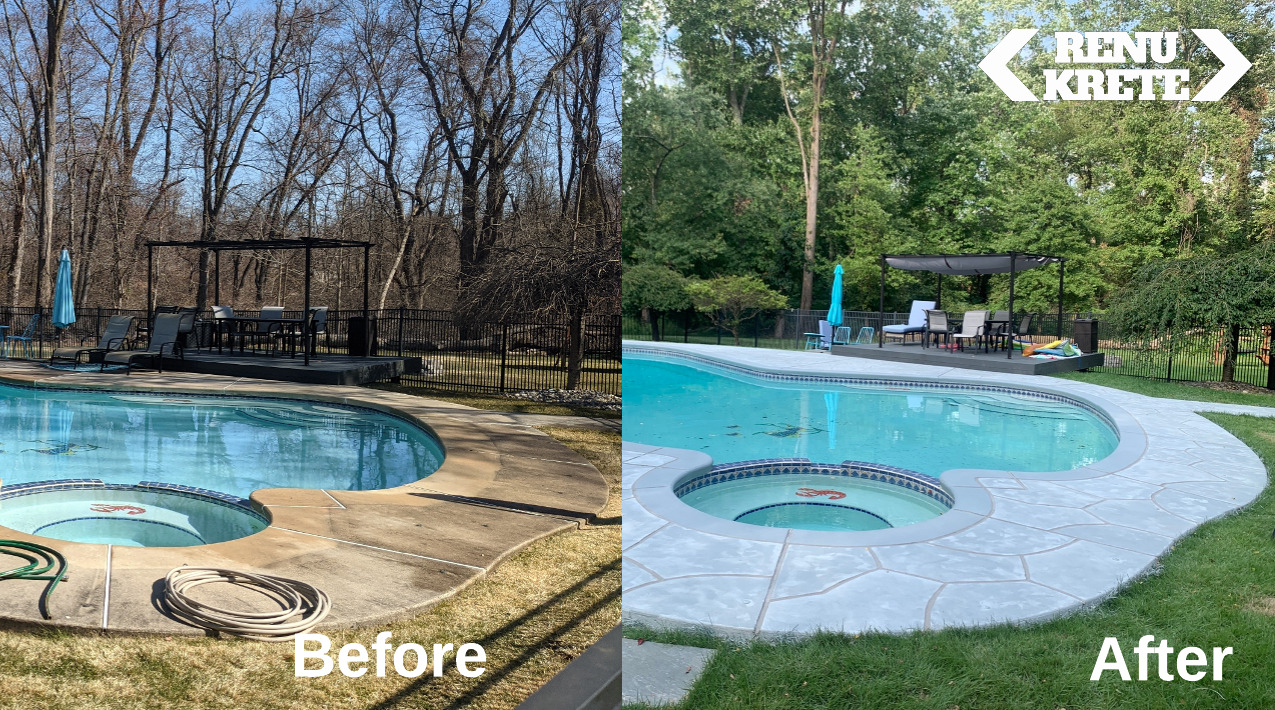 RenuKrete Granite Boulder before-and-after concrete resurfacing project in Bogota, NJ showcasing warm granite tones and a resilient aesthetic