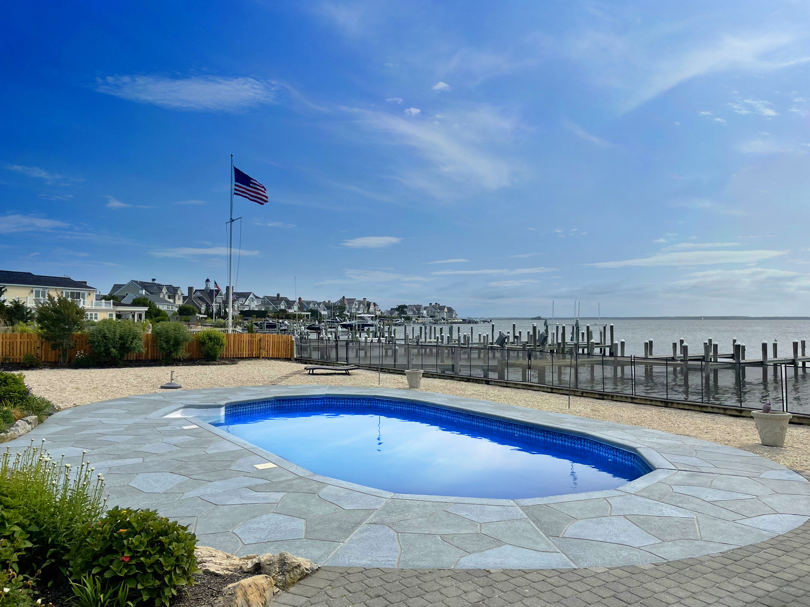 Granite Slate pool deck concrete resurfacing project with refined slate like texture.