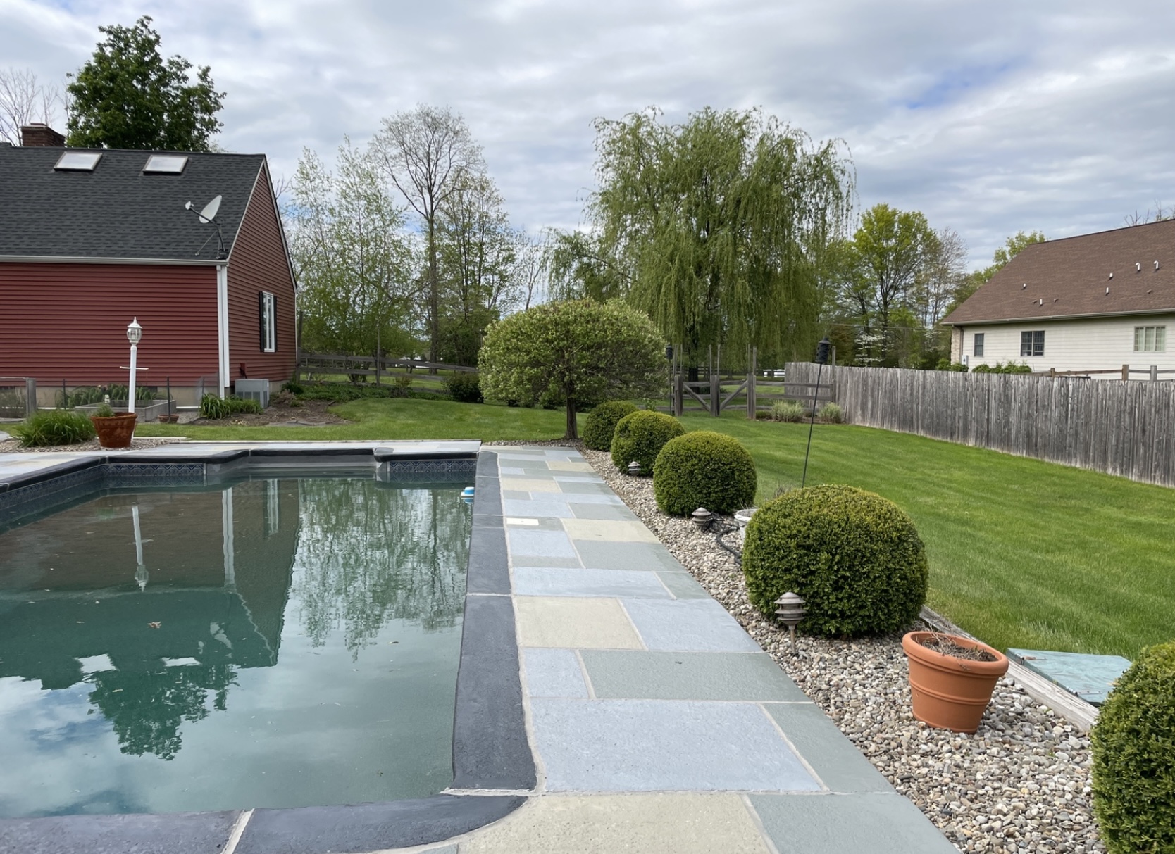 Granite Slate decorative concrete pool deck surface with stone inspired pattern.