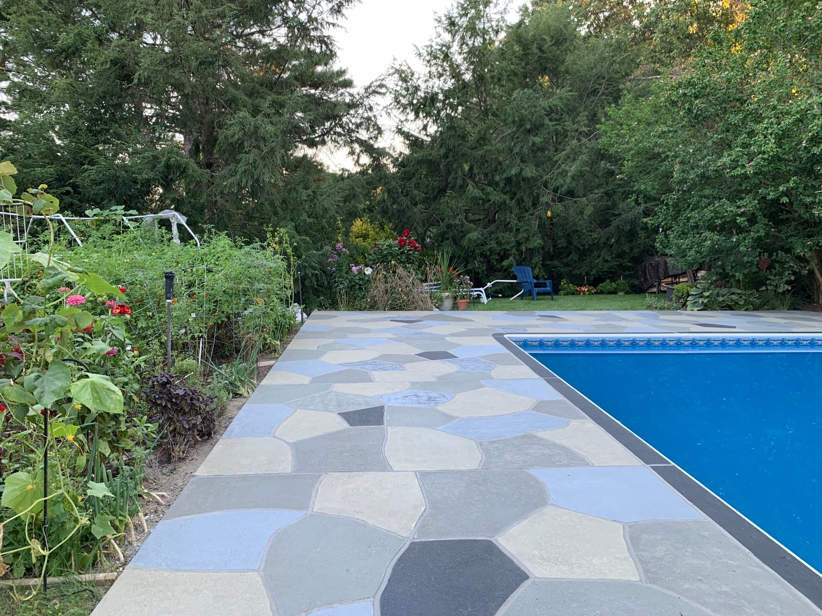 Granite Slate decorative concrete pool deck surface with stone inspired pattern.