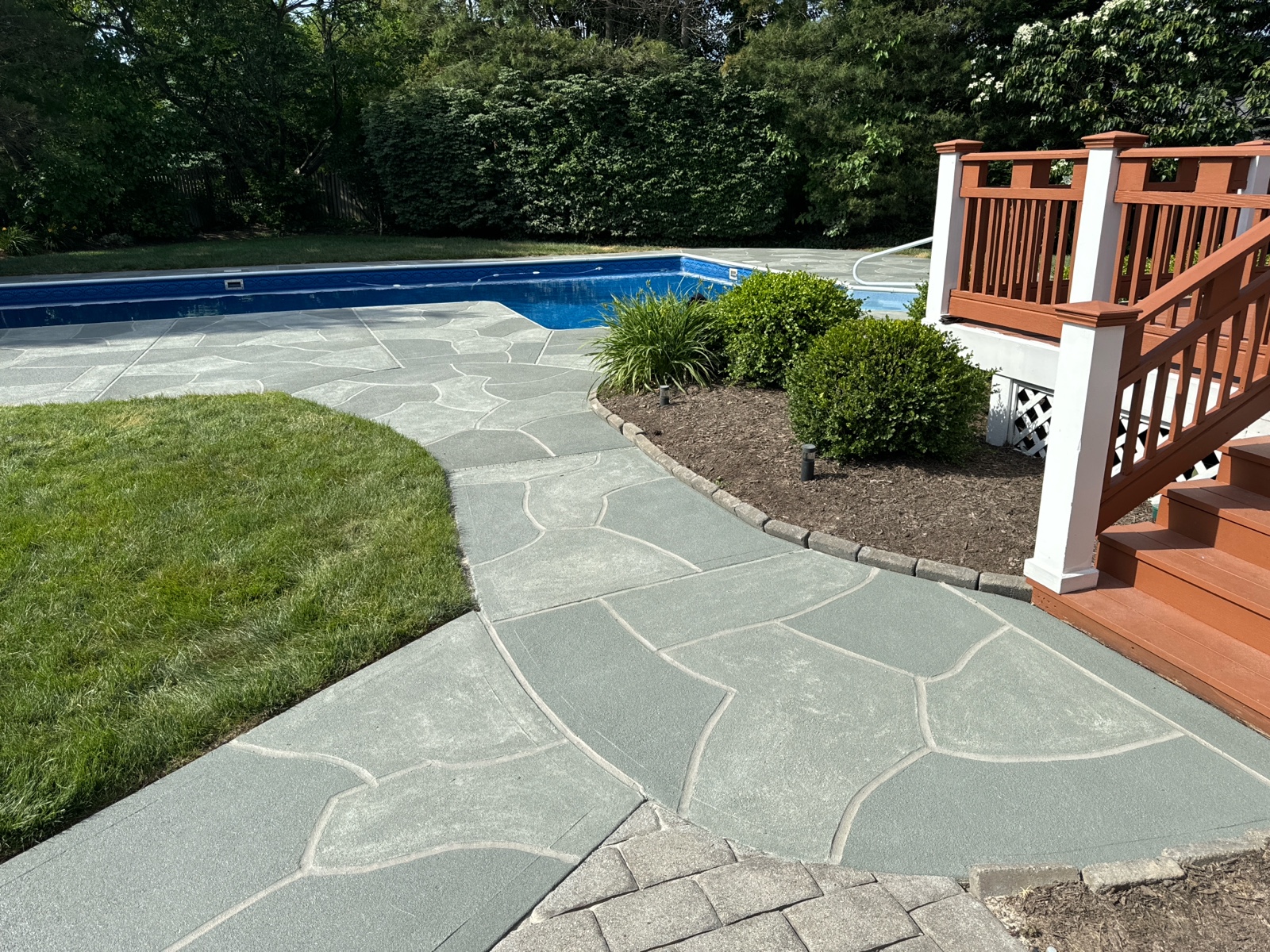Granite Slate pool deck concrete resurfacing project in Summit, NJ with refined slate like texture.