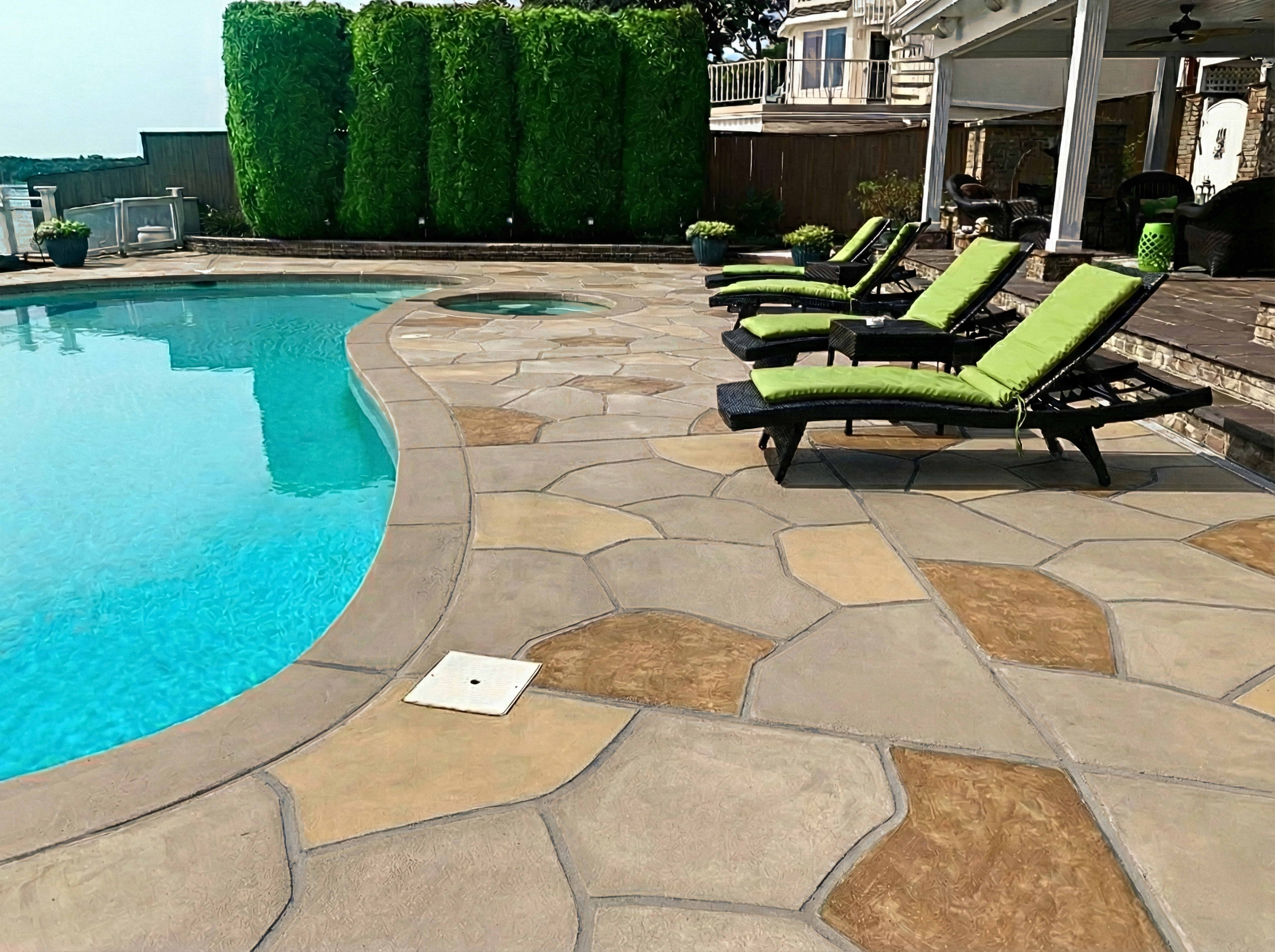 Hurricane Slate concrete pool deck repair featuring deep gray stone tones