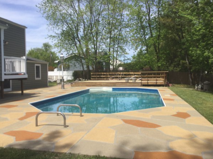Hurricane Slate concrete pool deck repair featuring textured slate-like pattern in Stamford, CT