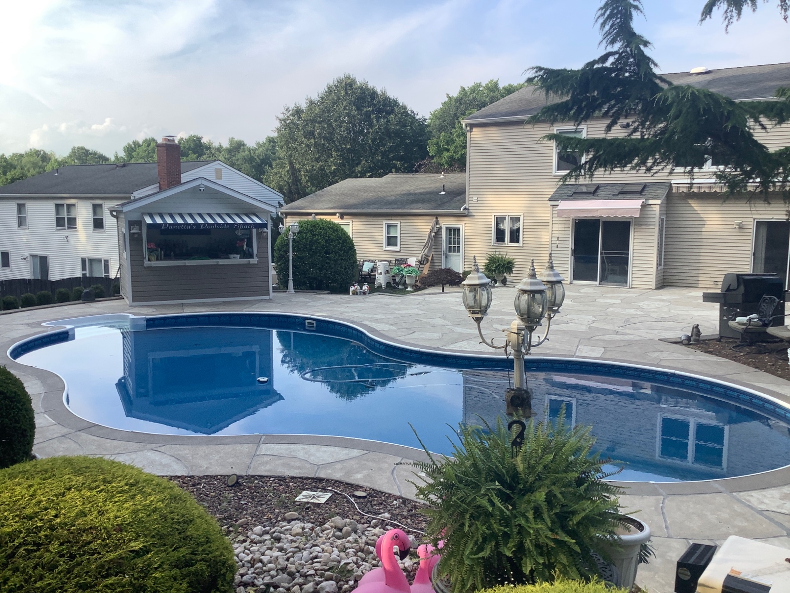 Sandstone concrete pool deck repair featuring natural sandstone appearance in Hartford, CT